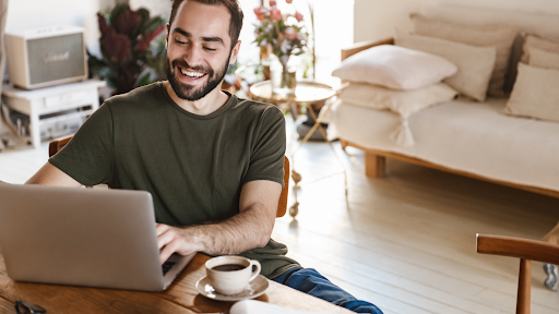 A man on a computer