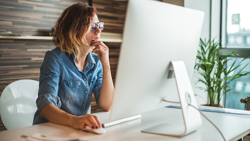 A women at a computer